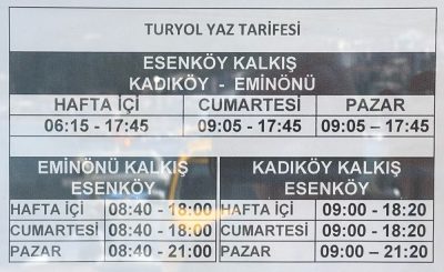 Esenköy – Kadıköy – Eminönü Turyol Yaz 2024 Tarifesi